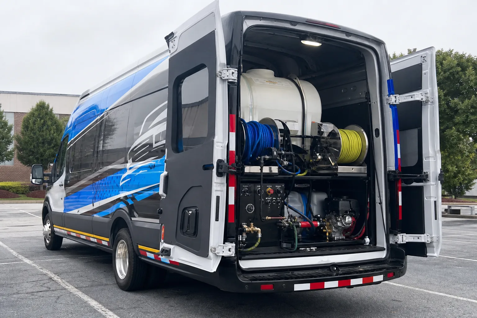 First Response Pressure Wash equipment van in a Hampton Roads parking lot