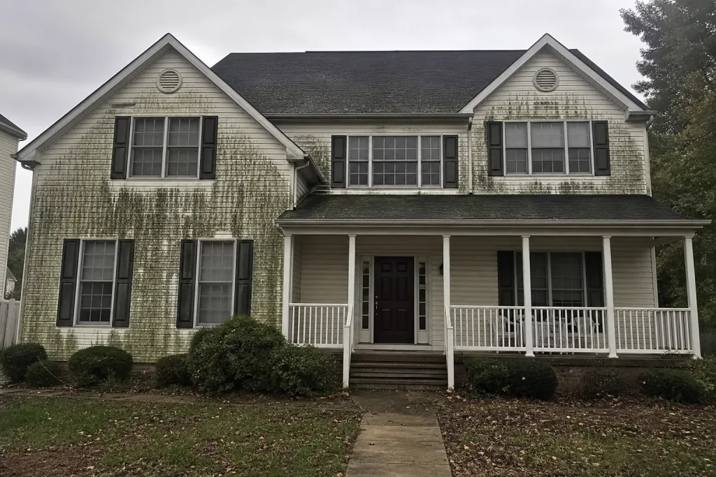 Dirty exterior before pressure washing in Hampton Roads, VA